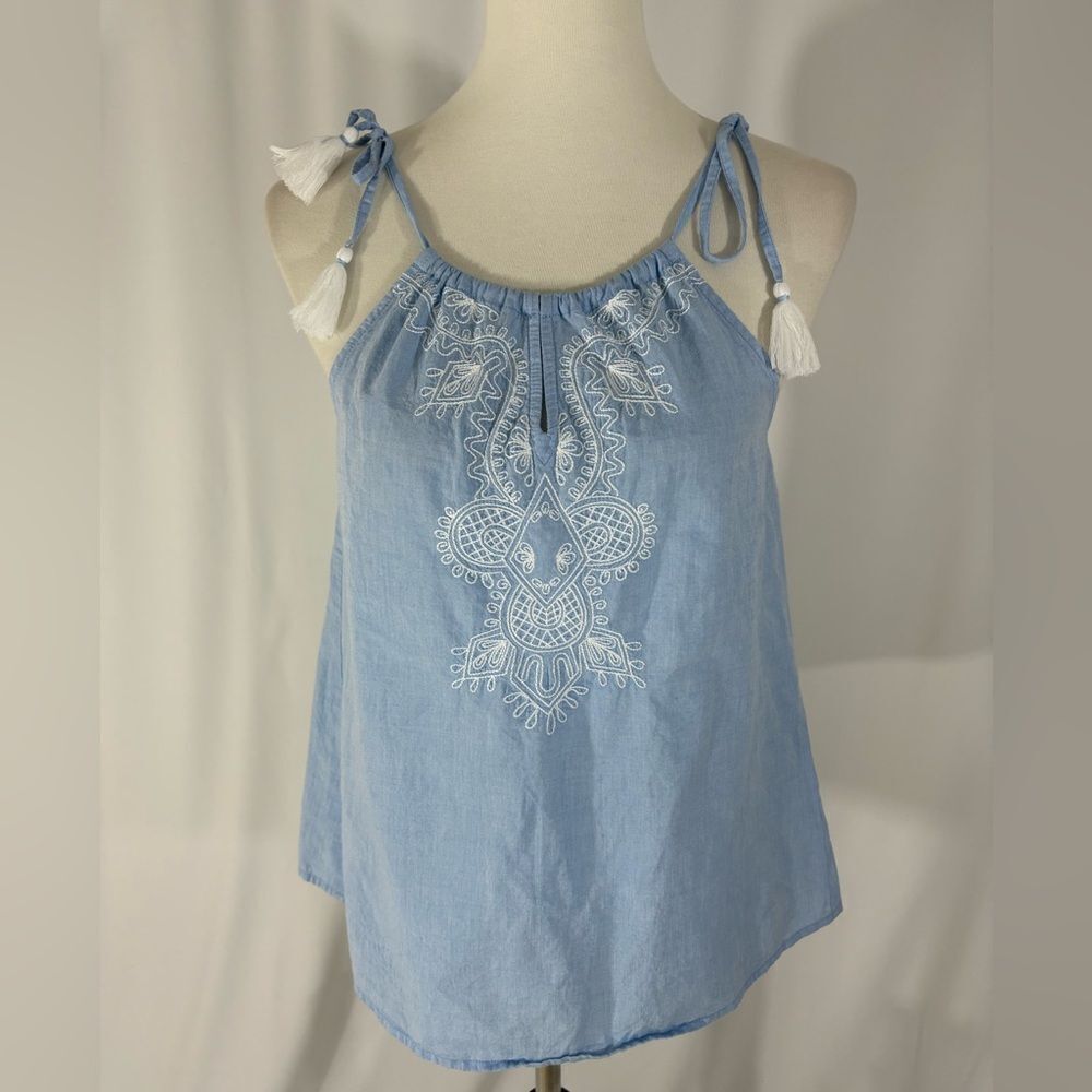 Vineyard Vines Chambray Tank Top with Shoulder Tassel Ties